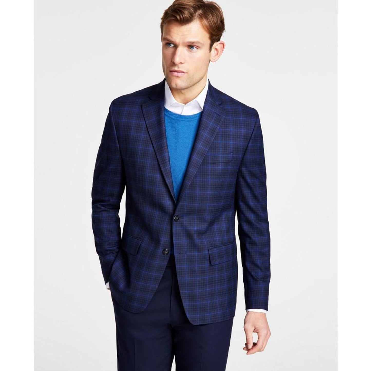 Men's Classic Fit Notch Lapel Plaid Sport Coat