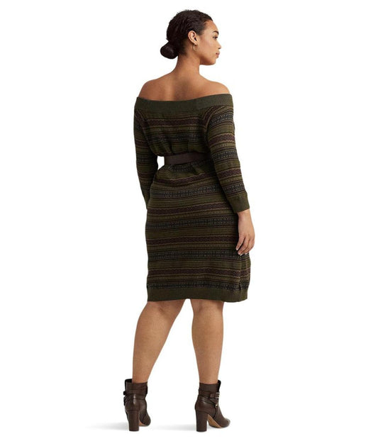 Plus Size Fair Isle Off-the-Shoulder Sweaterdress