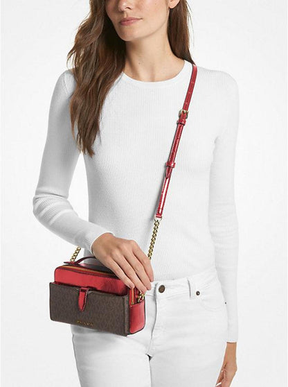 Jet Set Medium Signature Logo and Patent Double-Zip Crossbody Bag