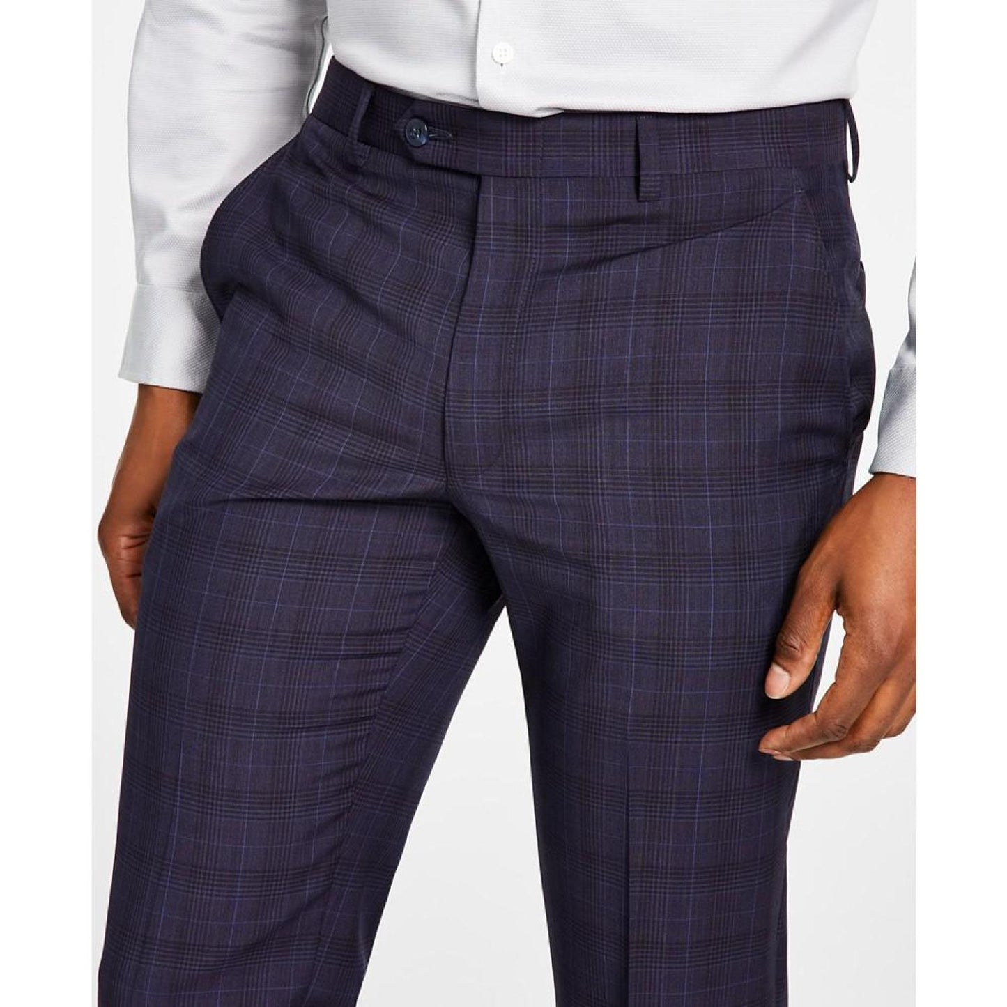 Men's Classic Fit Wool-Blend Plaid Suit Pants