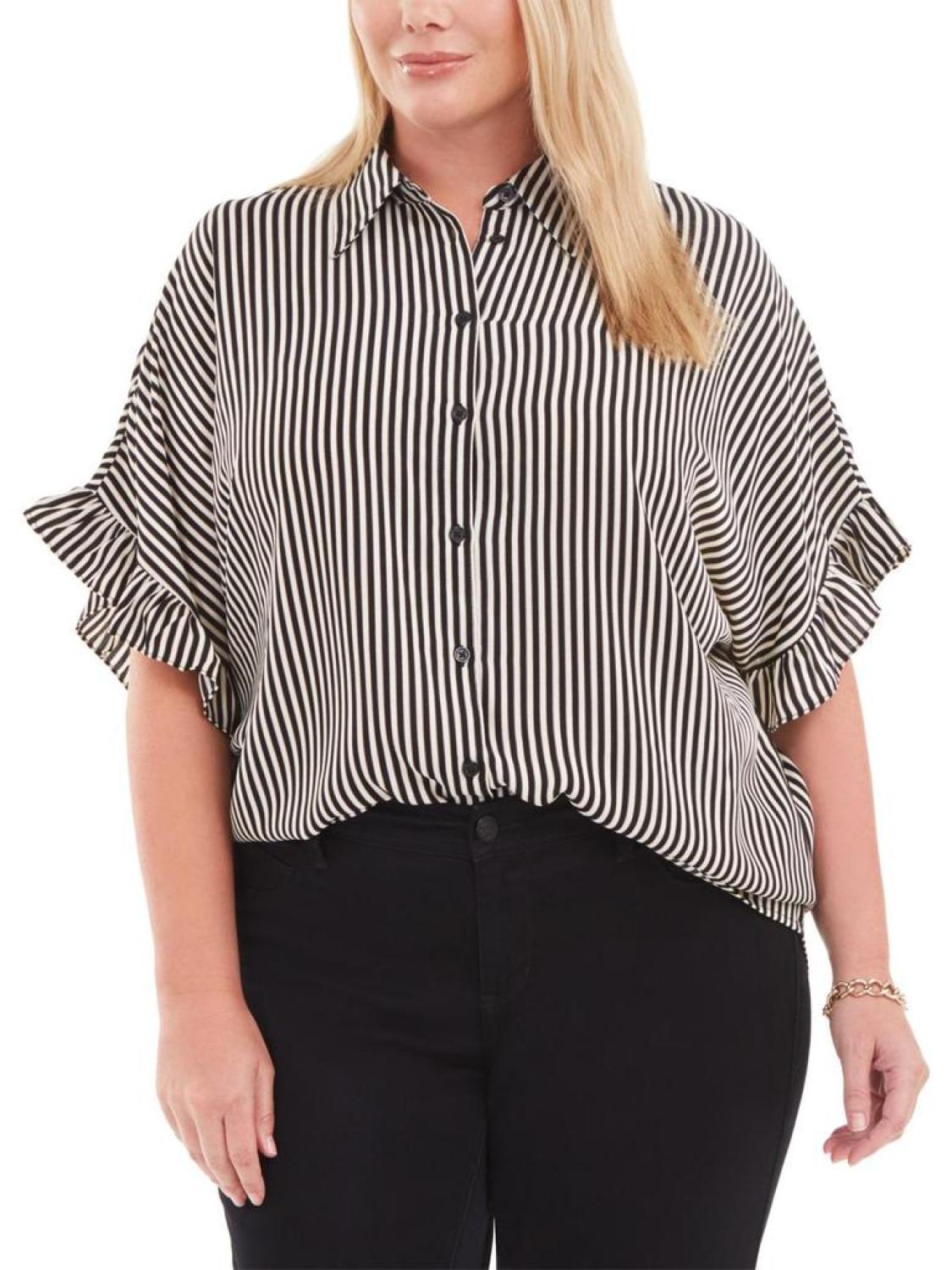 Plus Womens Striped Button Down Top