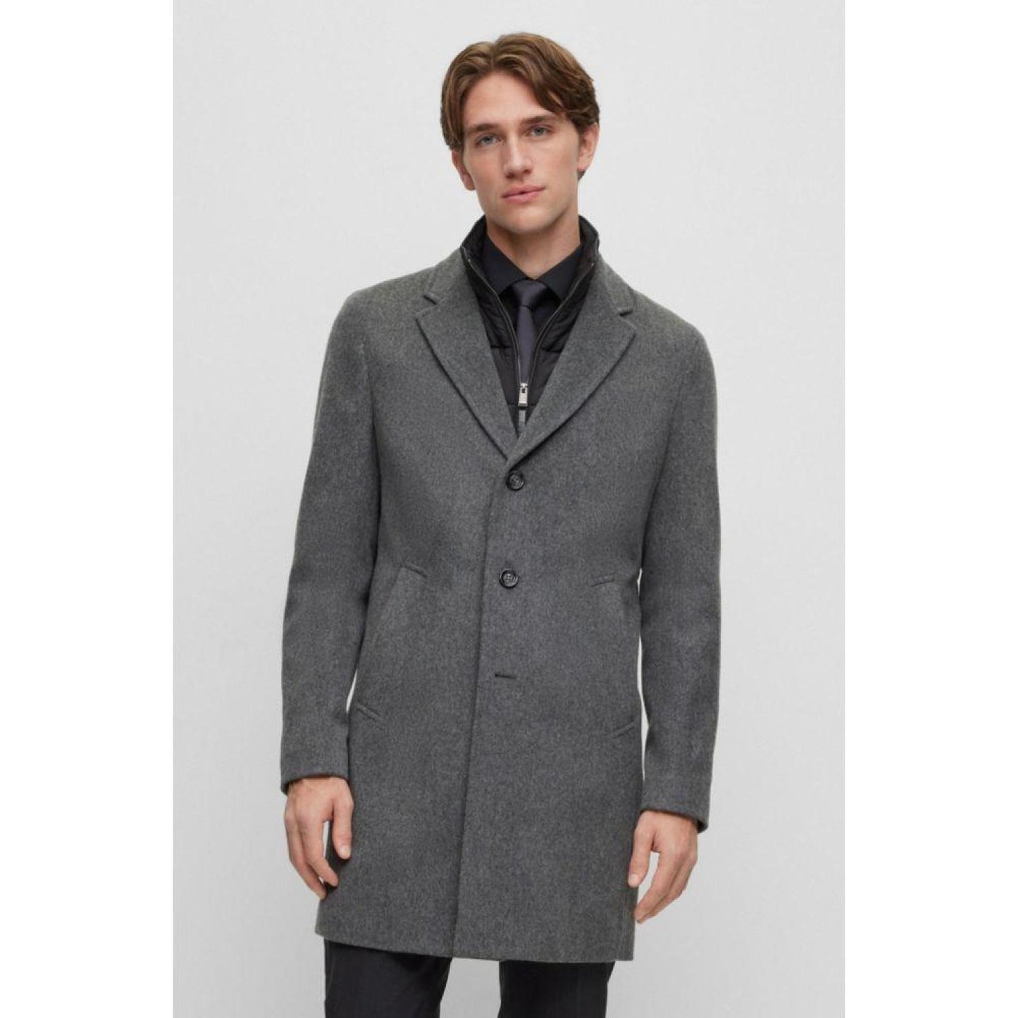 Wool-blend coat with zip-up inner