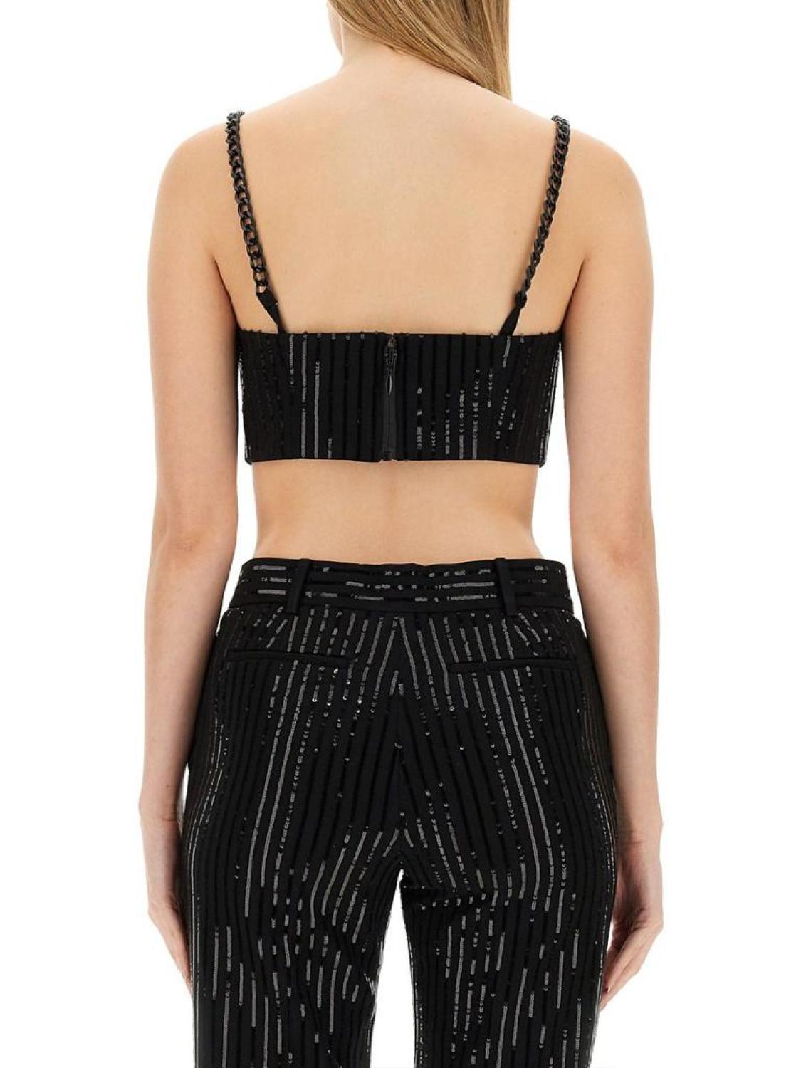 Michael Michael Kors Pinstripe Sequined Crepe Bustier Top