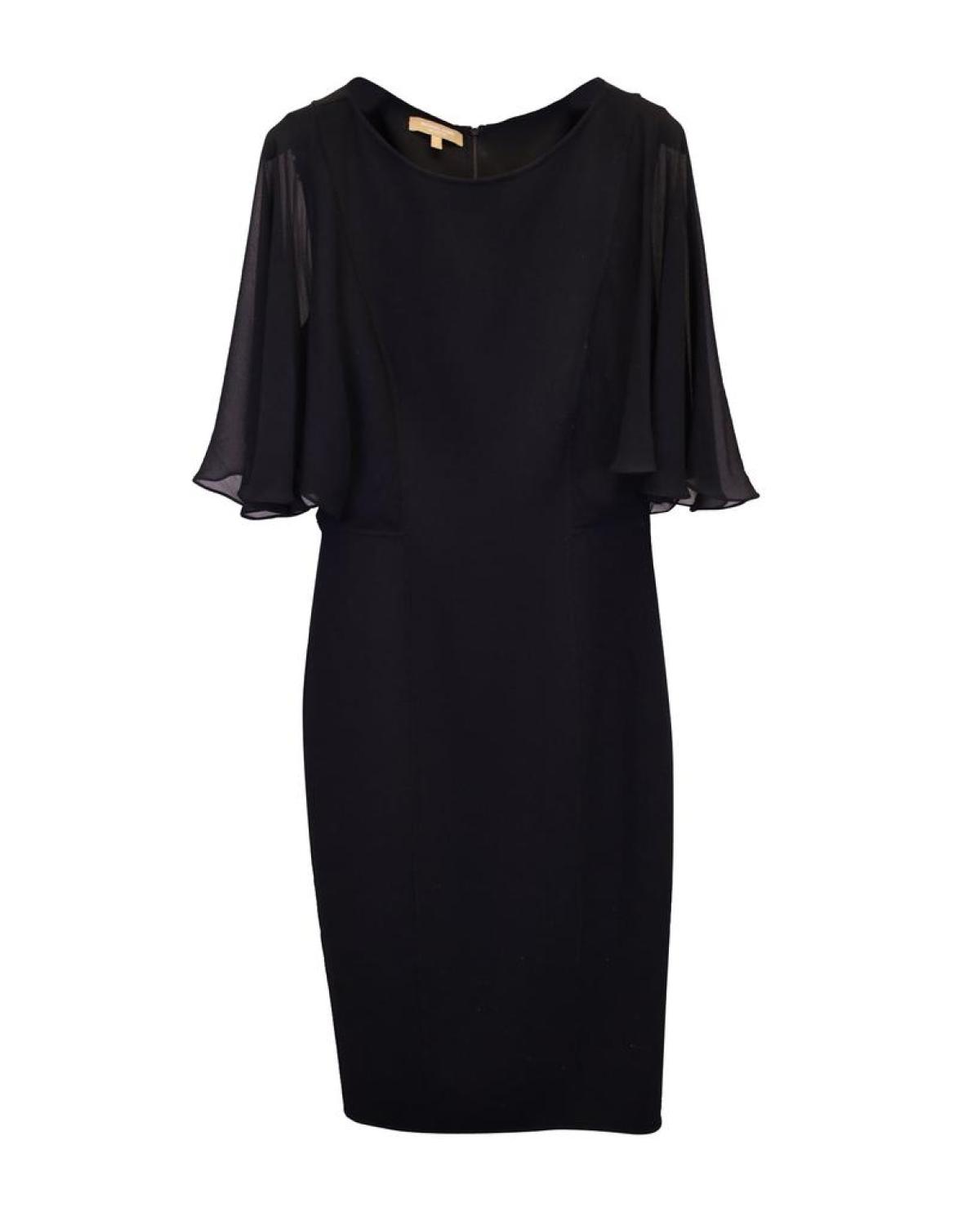 Michael Kors Mid Flounce Sleeve Midi Dress in Black Virgin Wool