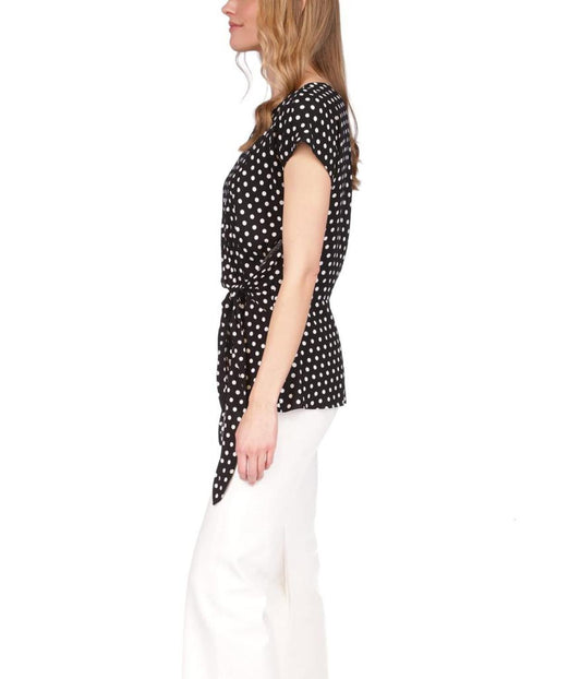 Polka Dot Short Sleeve Wrap Top