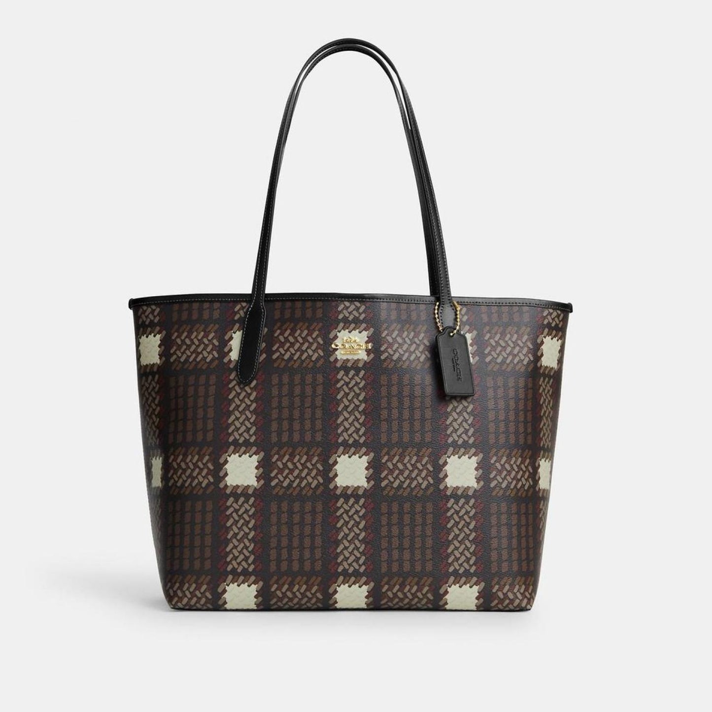 Coach Outlet City Tote With Brushed Plaid Print