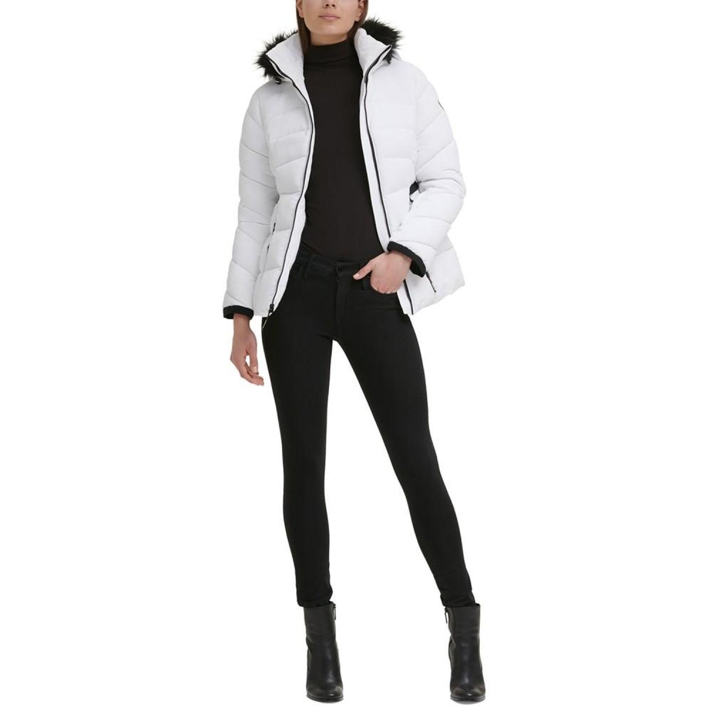 Women's Faux-Fur-Trim Hooded Puffer Coat