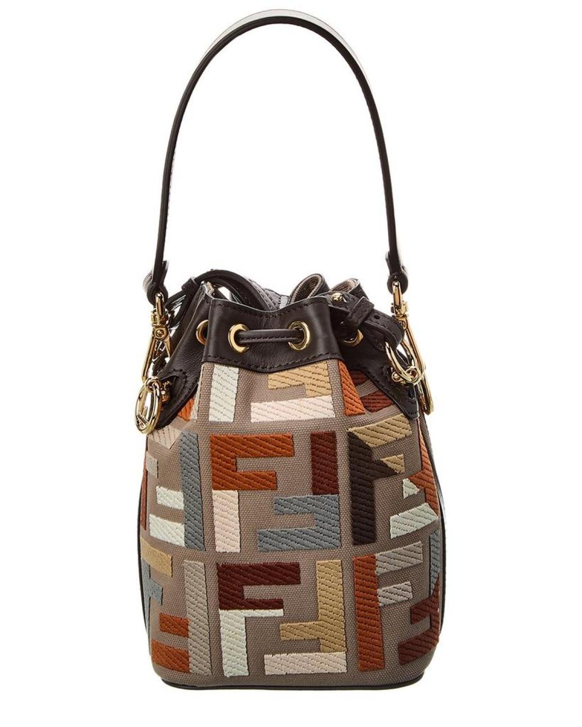 FENDI Mon Tresor Mini FF Canvas & Leather Bucket Bag