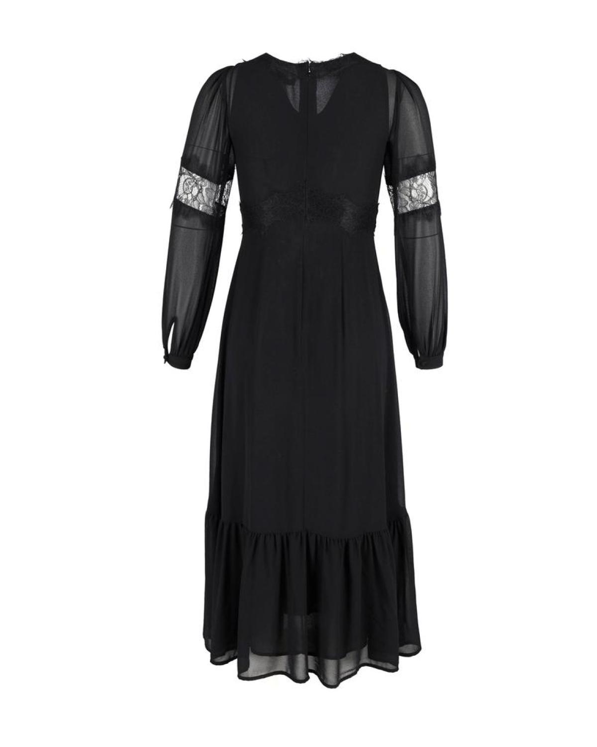 Michael Michael Kors Lace-Trimmed Midi Dress in Black Silk