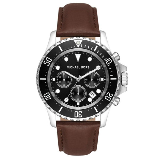 Men's Everest Chronograph Chocolate Leather Strap Watch 45mm