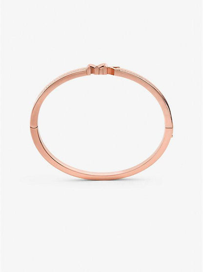 14K Rose Gold-Plated Brass Pavé Logo Bangle