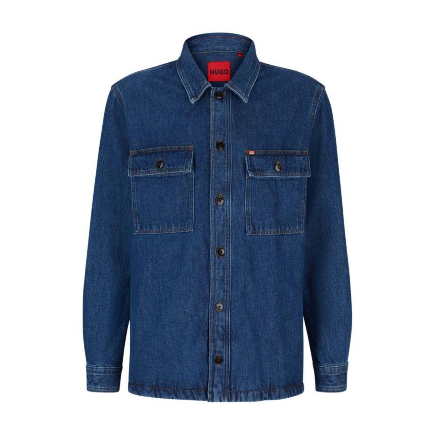 Oversized-fit overshirt in cotton denim and logo detail