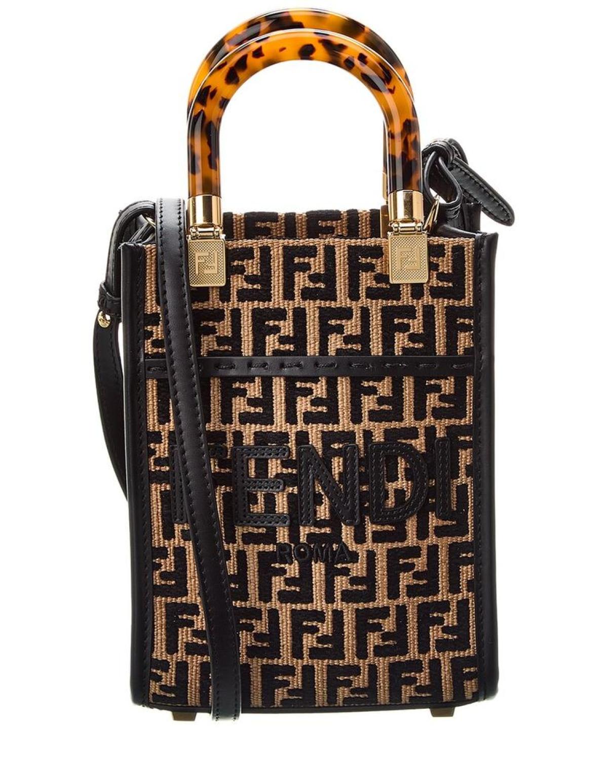 FENDI Sunshine Mini Raffia & Leather Tote