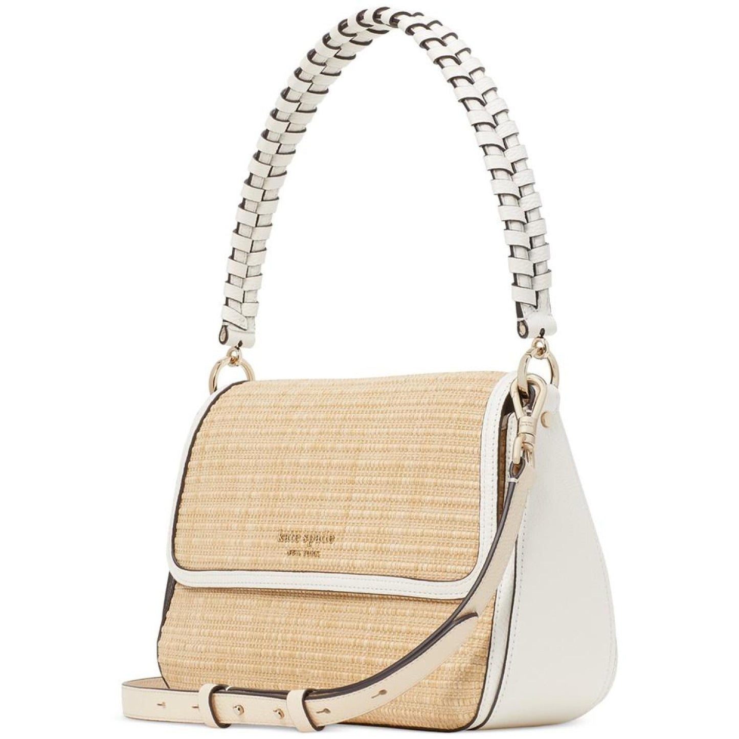 Hudson Woven Straw Small Convertible Flap Shoulder Bag