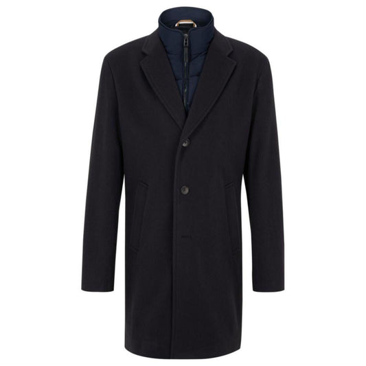 Slim-fit wool-blend coat with zip-up inner