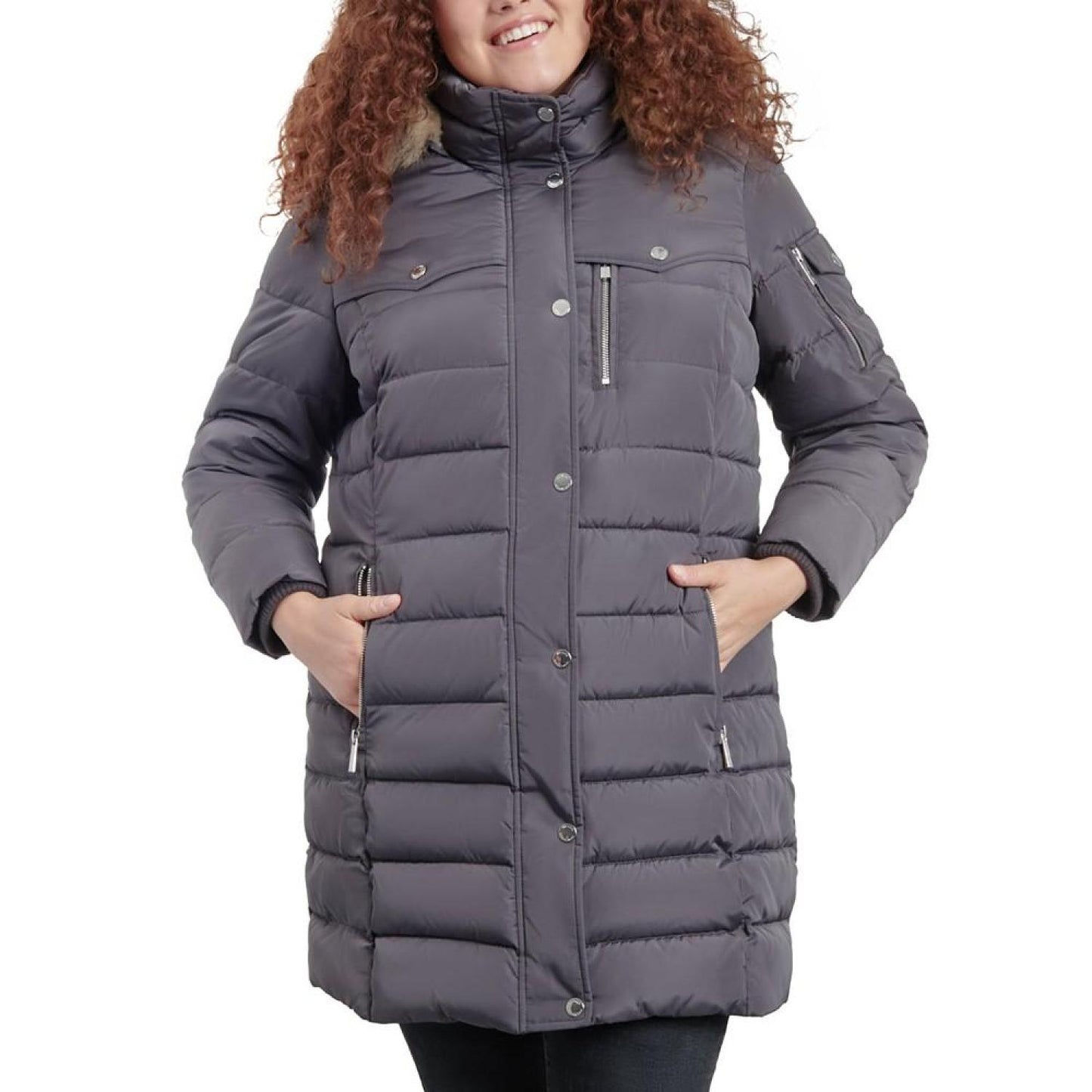 Women's Plus Size Faux-Fur-Trim Hooded Puffer Coat, Created for Macy's