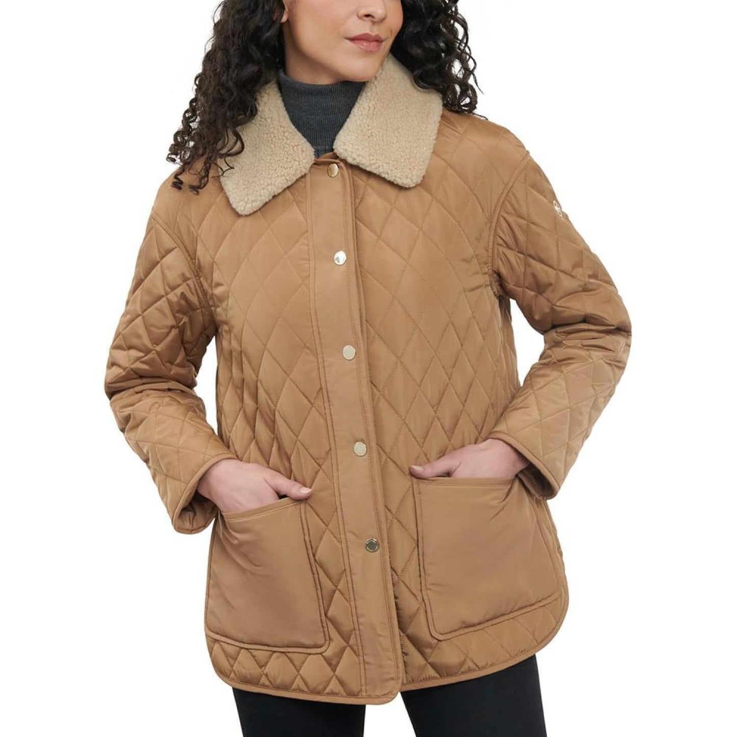 Women's Faux-Sherpa-Collar Quilted Coat