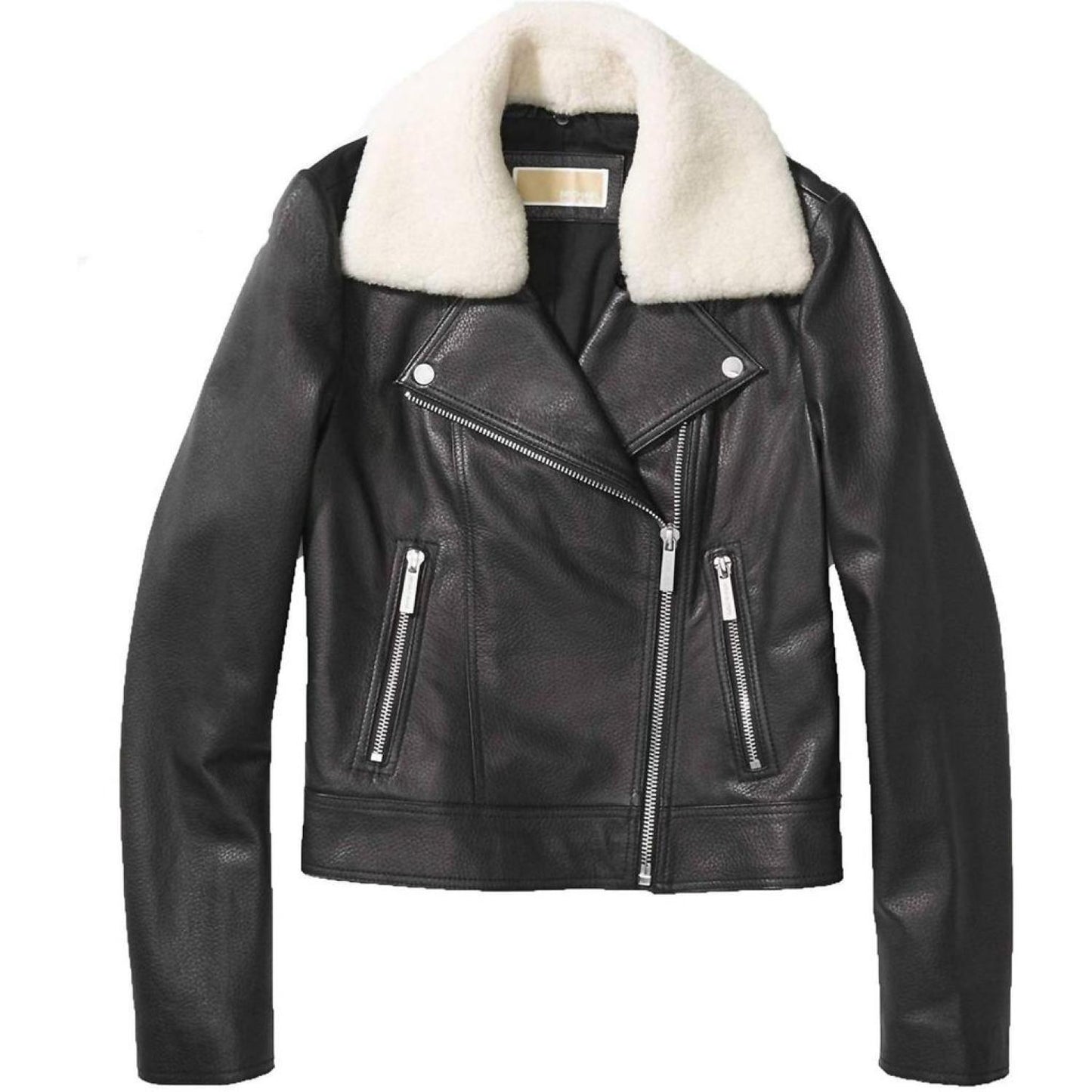 Shearling Collar Leather Jacket in Black