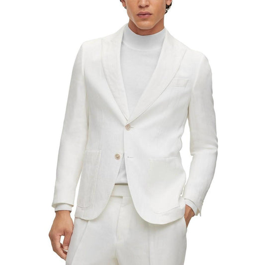 Men's Slim-Fit Jacket in Linen with Peak Lapels