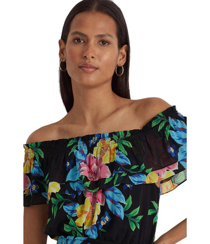 Floral Georgette Off-the-Shoulder Dress