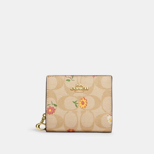 Coach Outlet Snap Wallet In Signature Canvas With Nostalgic Ditsy Print