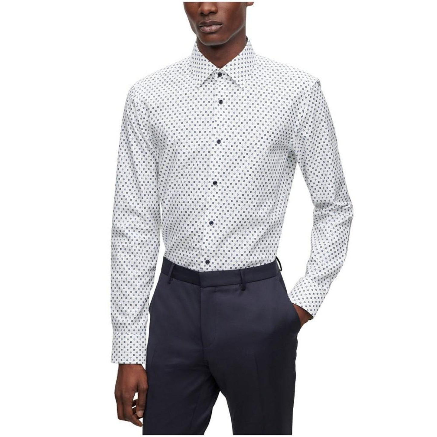 Men's Printed Oxford Cotton Slim-Fit Dress Shirt