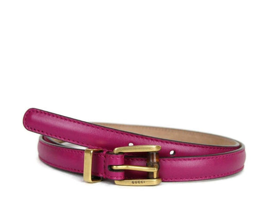 Gucci Women's Leather Bamboo Skinny Buckle Belt