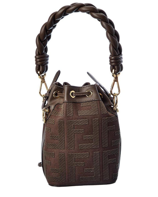 FENDI Mon Tresor Mini Canvas & Leather Bucket Bag