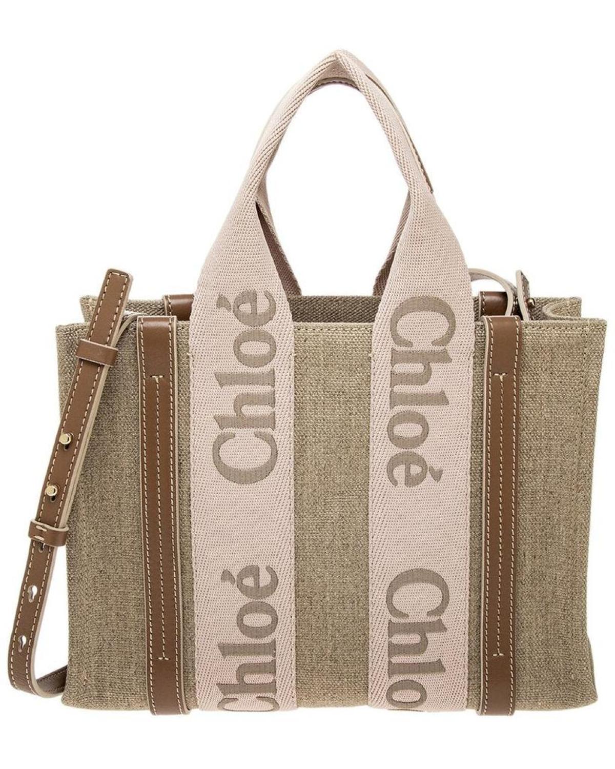 Chloé Woody Small Linen & Leather Tote