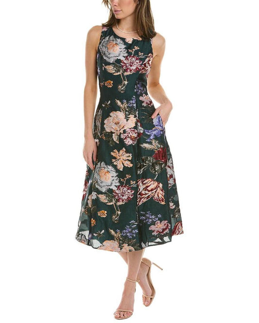 Marchesa Notte Floral Fil-Coupé Midi Dress