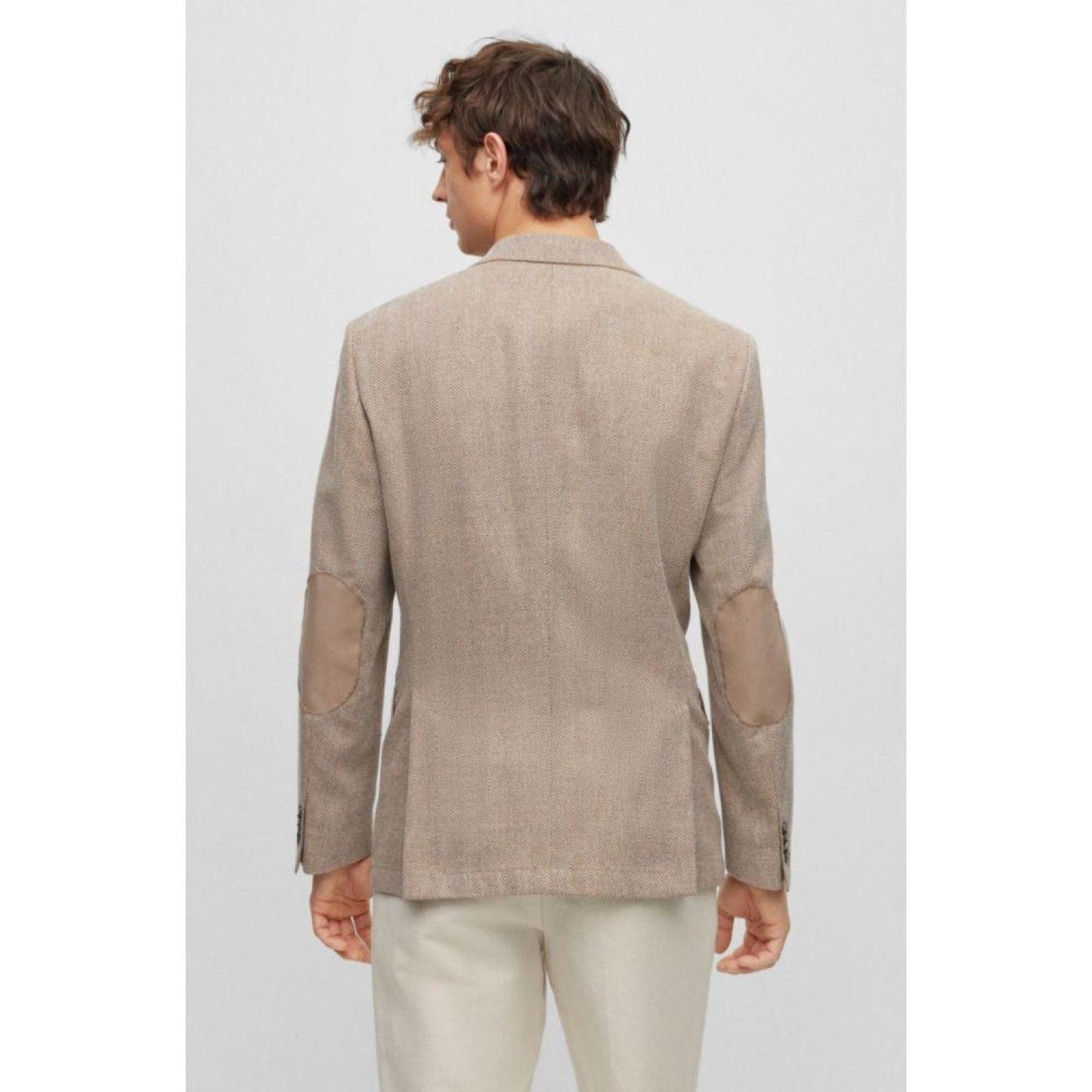 Slim-fit jacket in herringbone cotton and virgin wool