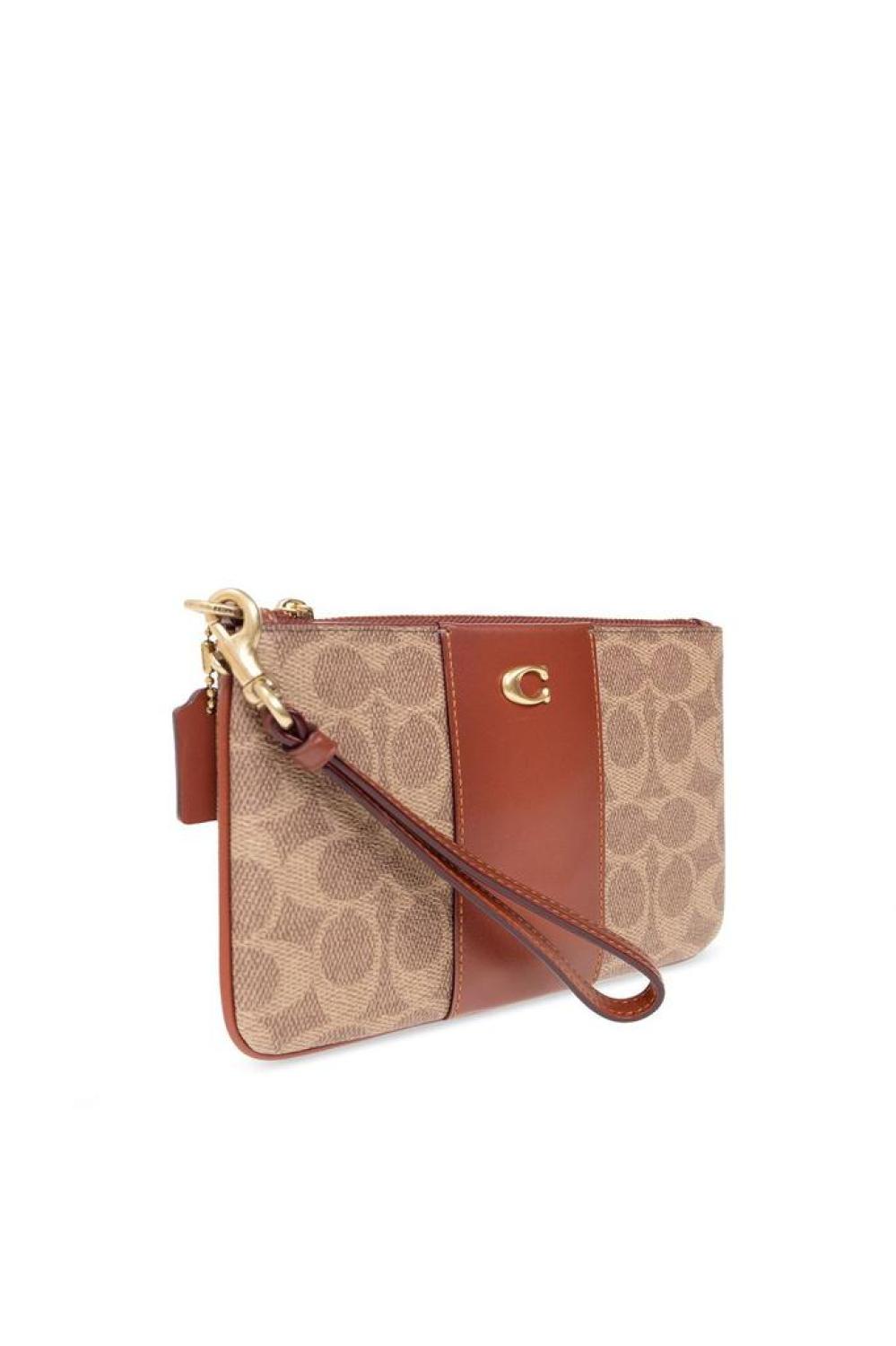 Coach Logo Plaque Monogrammed Small Wristlet Wallet