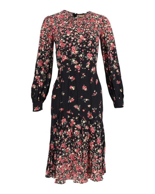 Michael Kors Ombre Floral Drop-Waist Dress in Black and Pink Silk