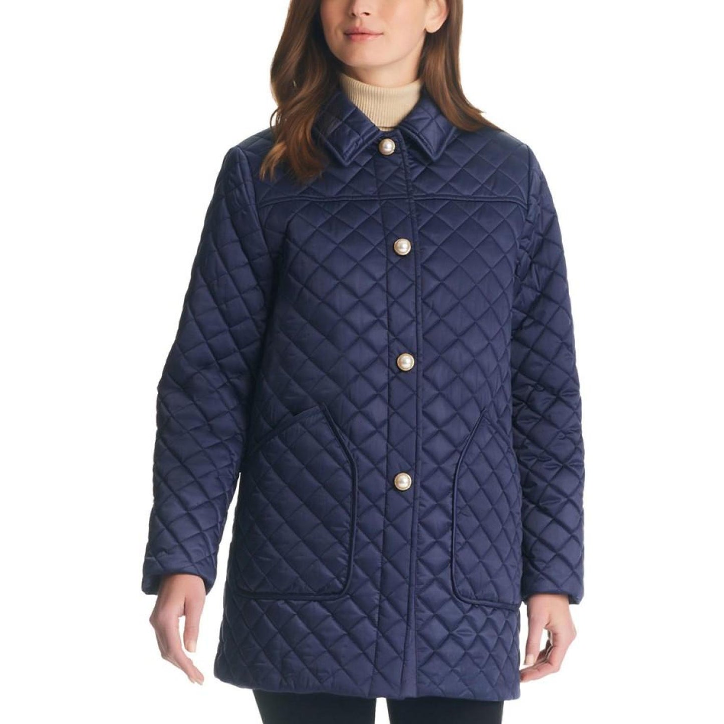 Women's Imitation-Pearl-Button Quilted Coat