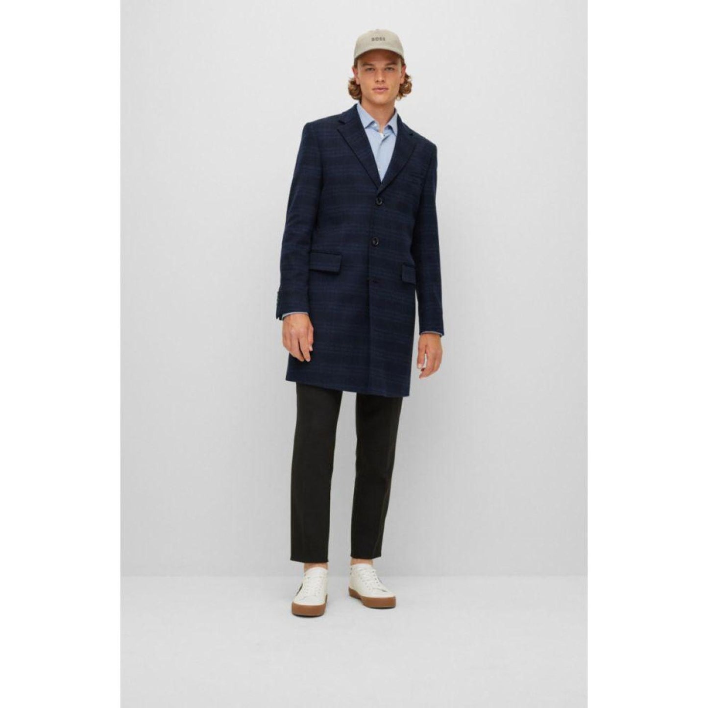 Slim-fit coat in checked virgin wool and cashmere