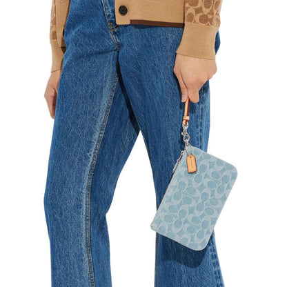 Washed Denim Signature Small Wristlet