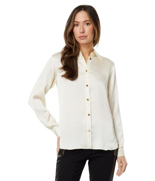 Petite Satin High-Low Long Sleeve Top