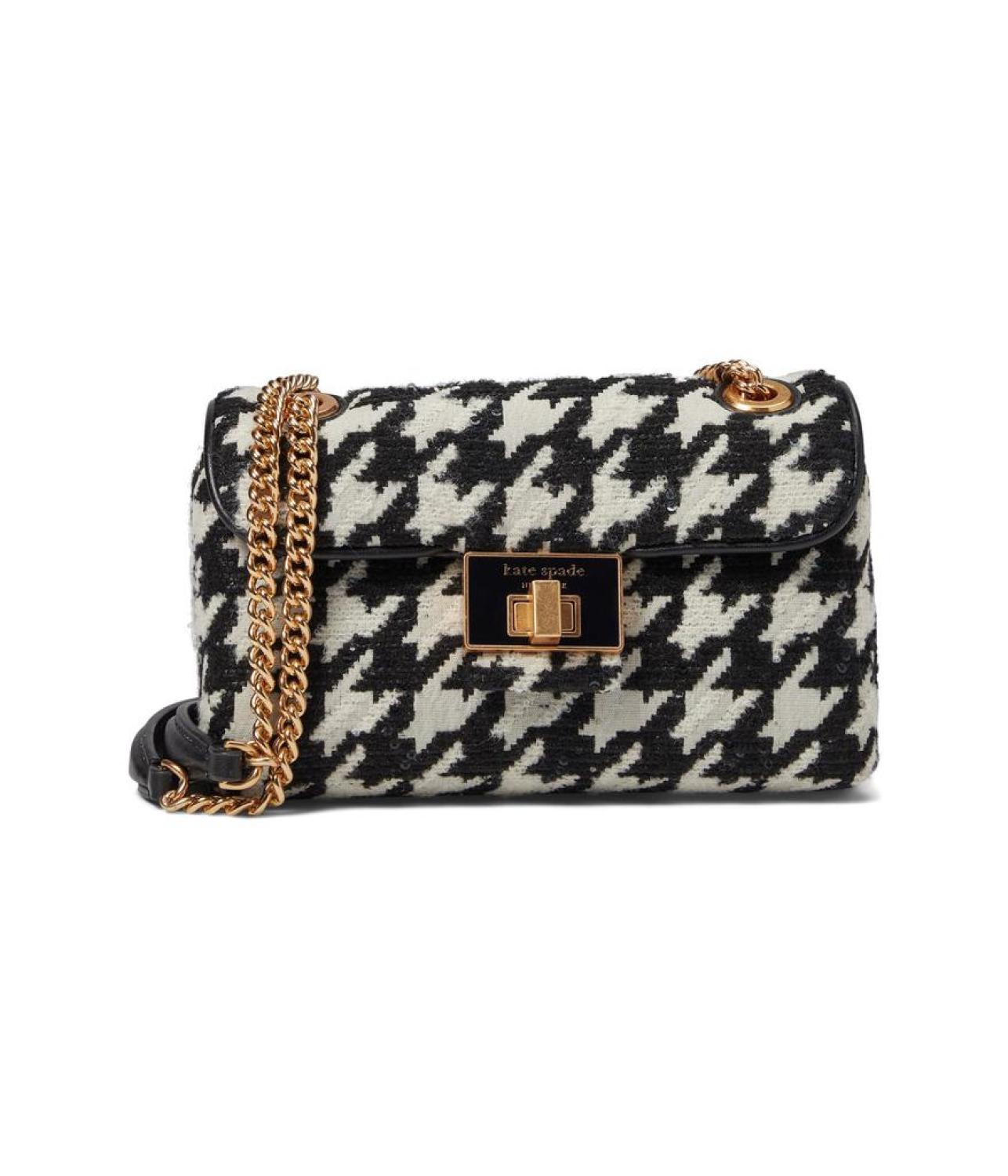 Evelyn Sequin Houndstooth Fabric Small Shoulder Crossbody