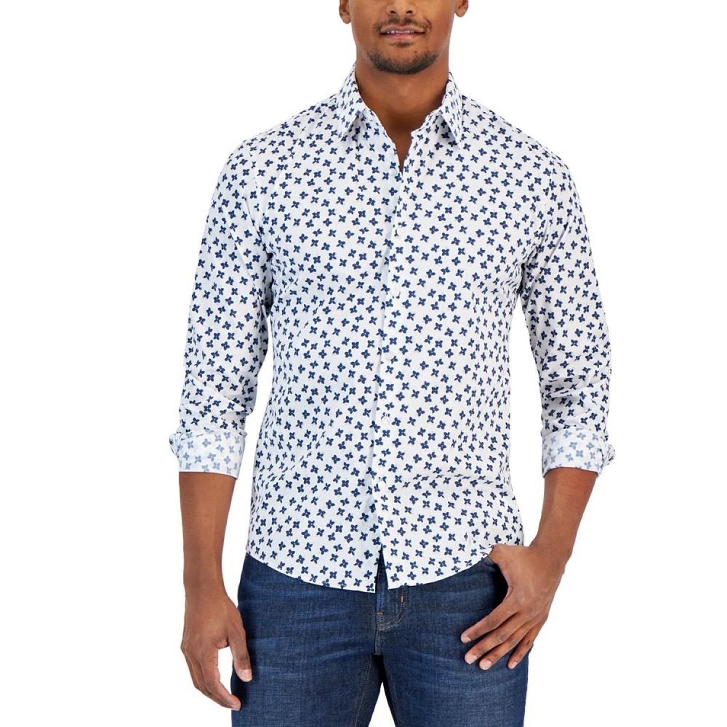 Men's Slim Fit Stretch Floral Print Long Sleeve Shirt