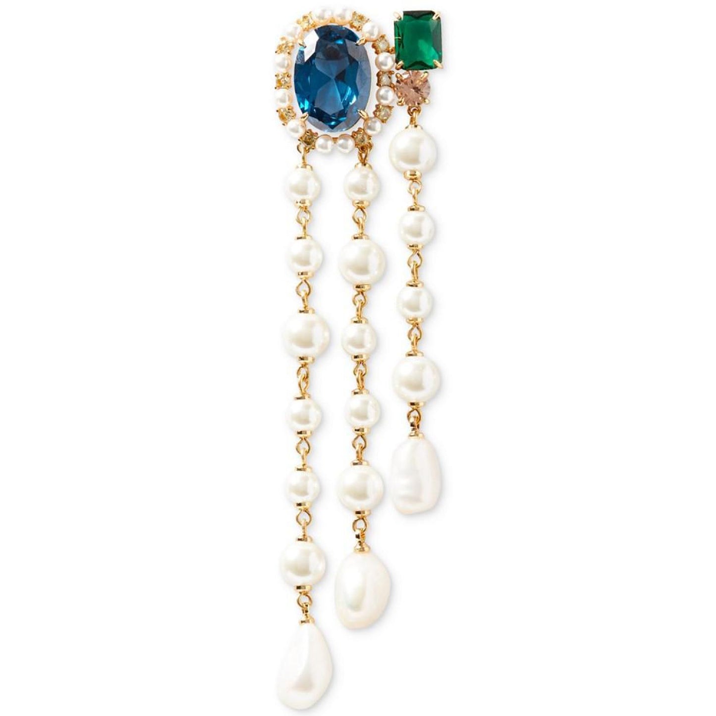 Gold-Tone Multicolor Crystal & Freshwater Pearl Fringe Statement Earrings