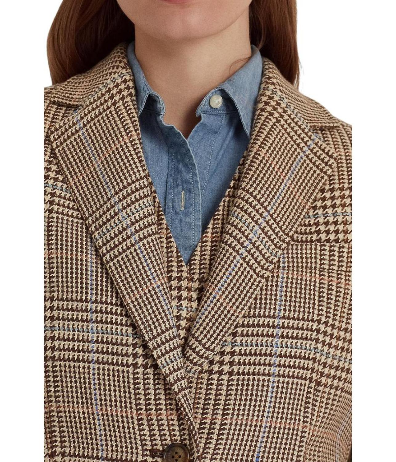 Plaid Linen-Cotton Tweed Blazer