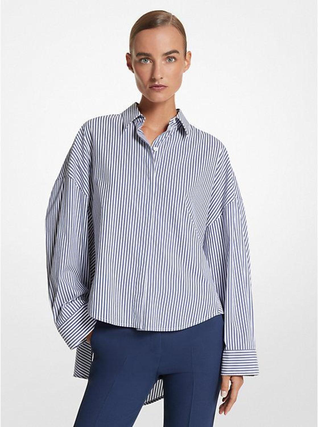 Striped Cotton Blend Oversized Shirt