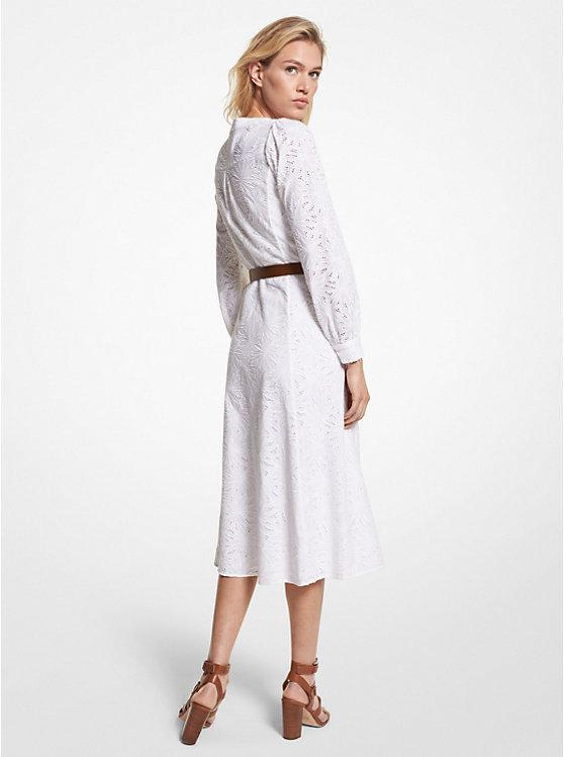 Palm Eyelet Cotton Midi Dress