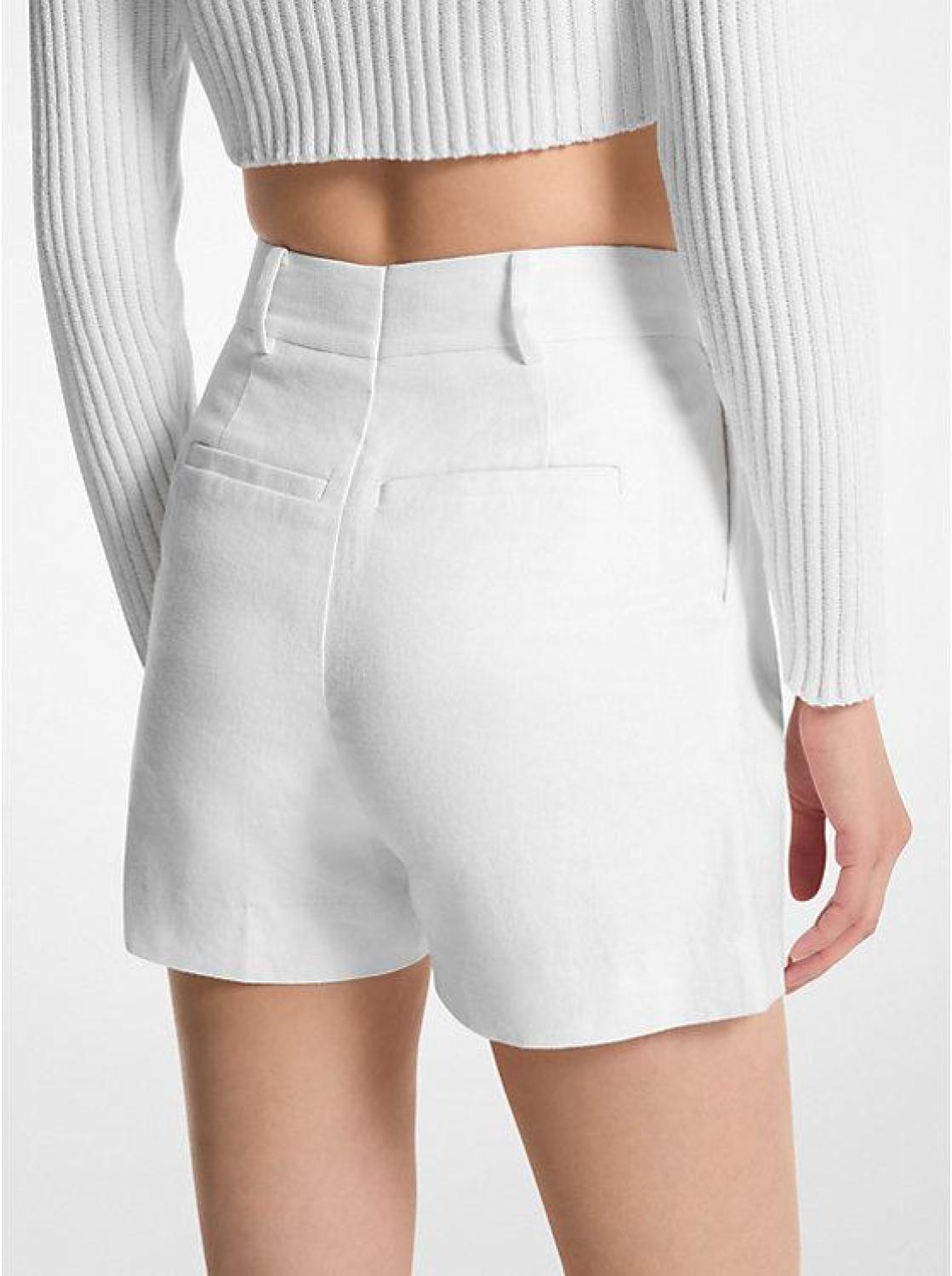 Pleated Linen Blend Shorts