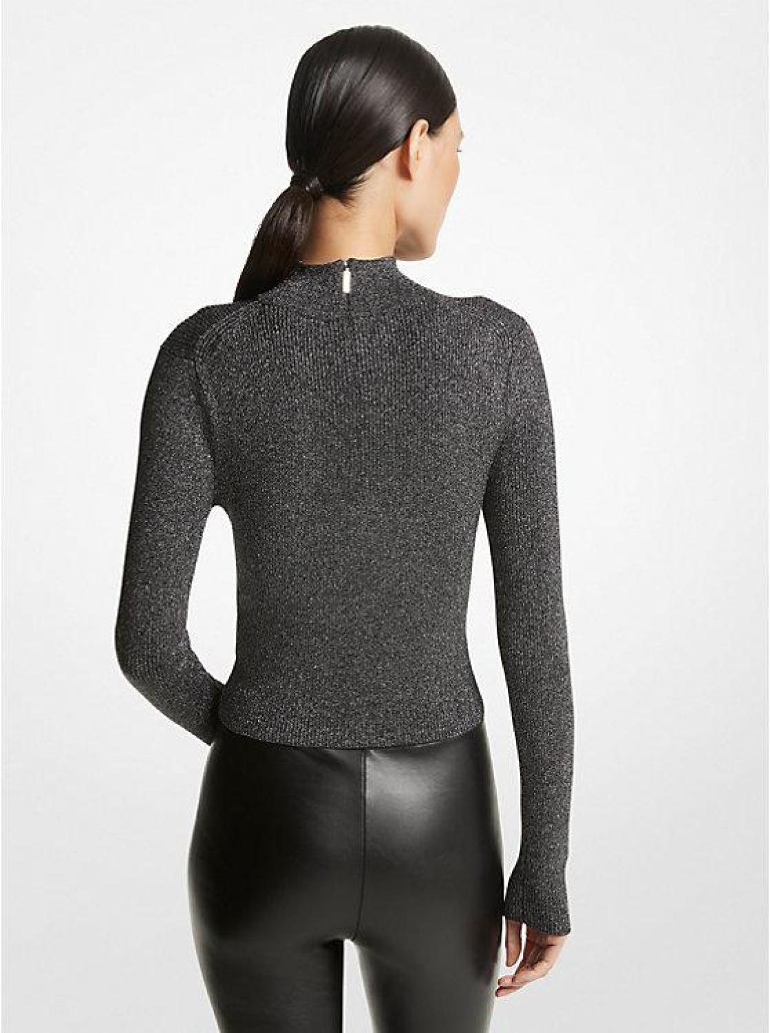 Metallic Ribbed Knit Cropped Sweater