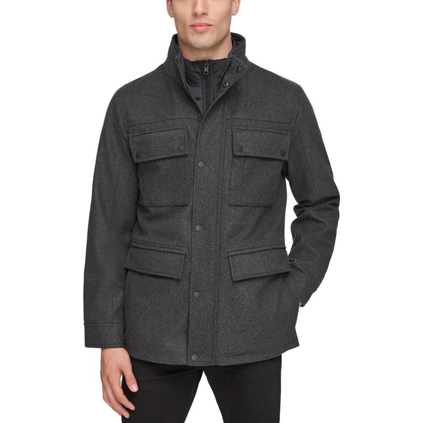 Men's Water-Repellent Jacket with Zip-Out Quilted Puffer Bib