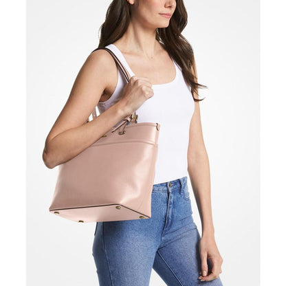 Medium Leather Top Zip Pocket Tote