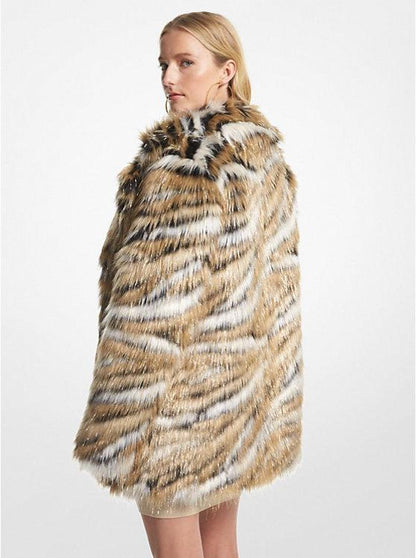 Metallic Tiger Jacquard Faux Fur Coat