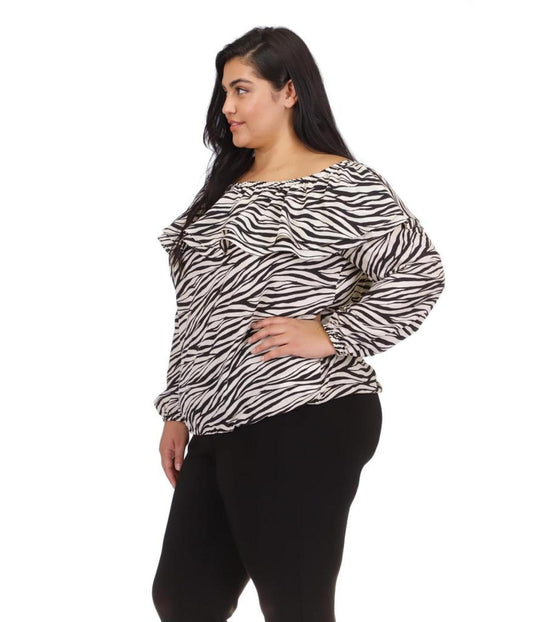 Plus Size Tiger Ruffle Top