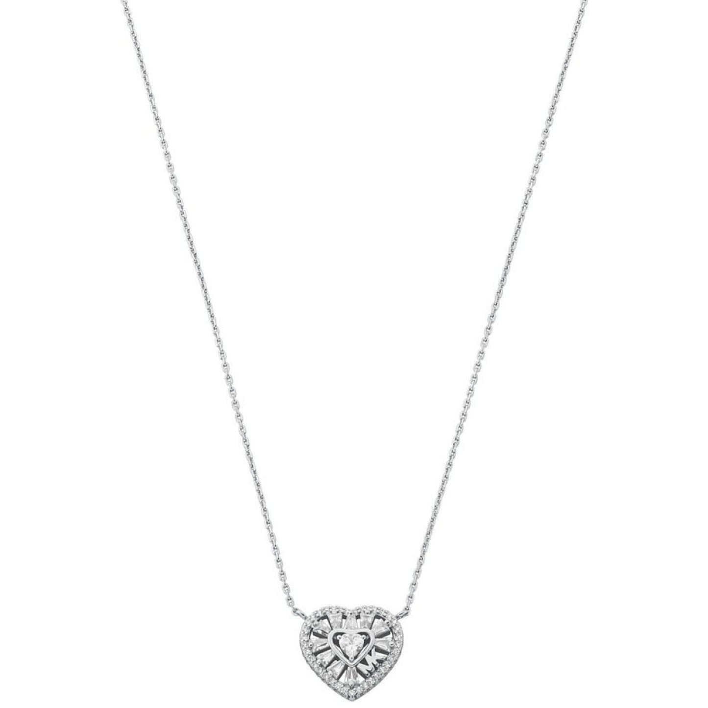 Sterling Silver or 14k Rose Gold-plated Sterling Silver Tapered Baguette Heart Pendant Necklace